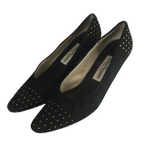 Vintage Evan Picone Black Suede And Gold Studded Heels Made In Spain. Size 8.5 N